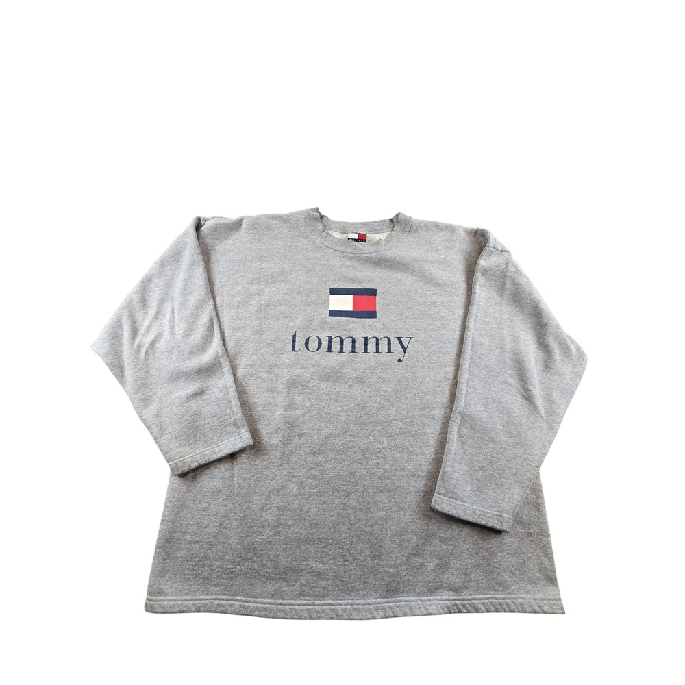 Vintage Tommy Hilfiger Sweatshirt Mens XL Gray Flag Logo Crewneck 90s Sportswear